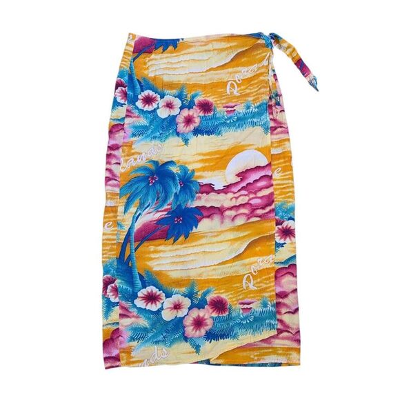 JAMS WORLD Vintage Wrap Skirt Sarong Adjustable Waist Rayon Paradise Hawaii | L - Picture 2 of 10